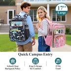 Clear Backpack for School - 17 Inch Game Patterned Bookbag, Black