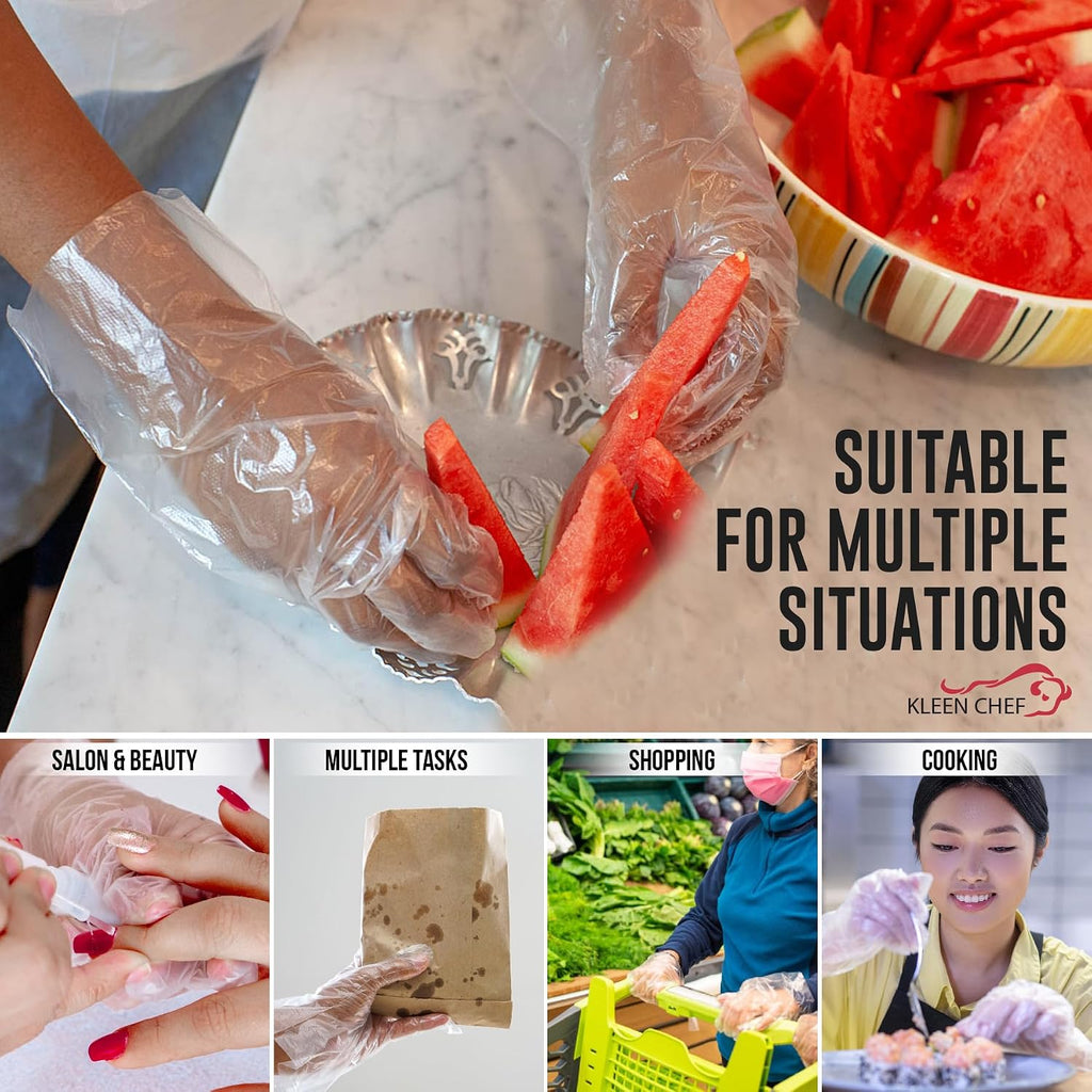 Disposable Food Service & Handling Long Cuff Clear Poly Gloves