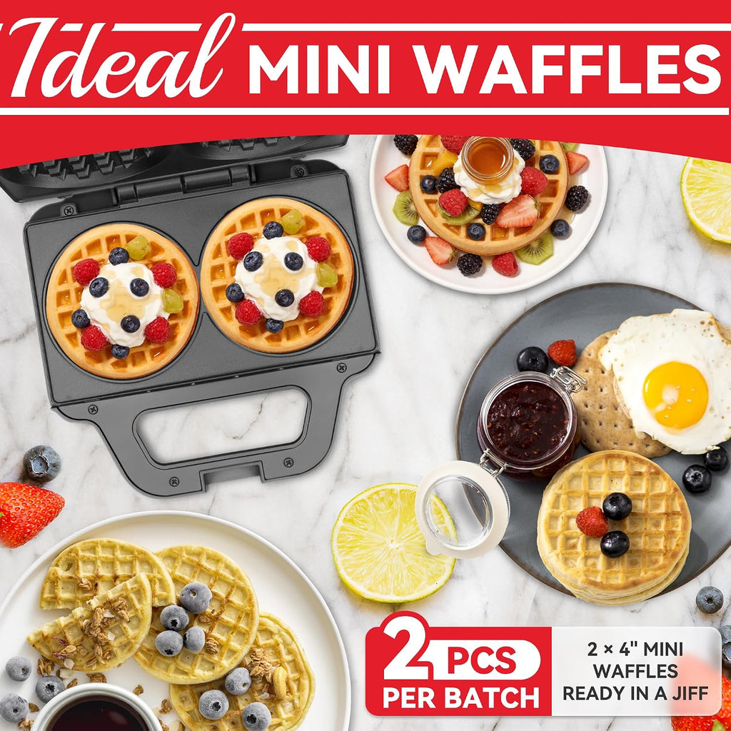 4 Inch Double Mini Waffle Maker Machine, Chaffle Maker, Waflera Electrica, Small Waffle Iron for Waffles, Keto