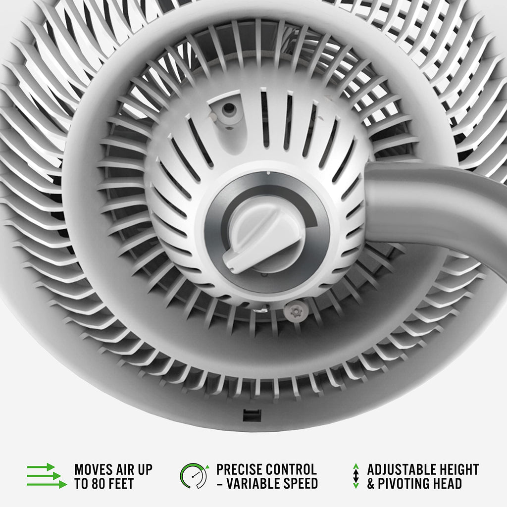 693DC Energy Smart Mid-Size Air Circulator Fan with Variable Speed Control and Adjustable Height, White