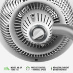 693DC Energy Smart Mid-Size Air Circulator Fan with Variable Speed Control and Adjustable Height, White