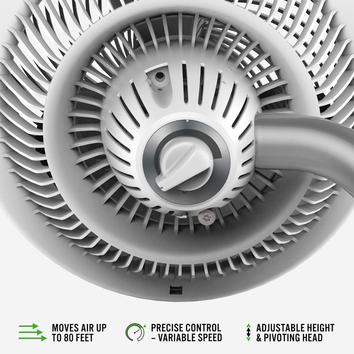 693DC Energy Smart Mid-Size Air Circulator Fan with Variable Speed Control and Adjustable Height, White
