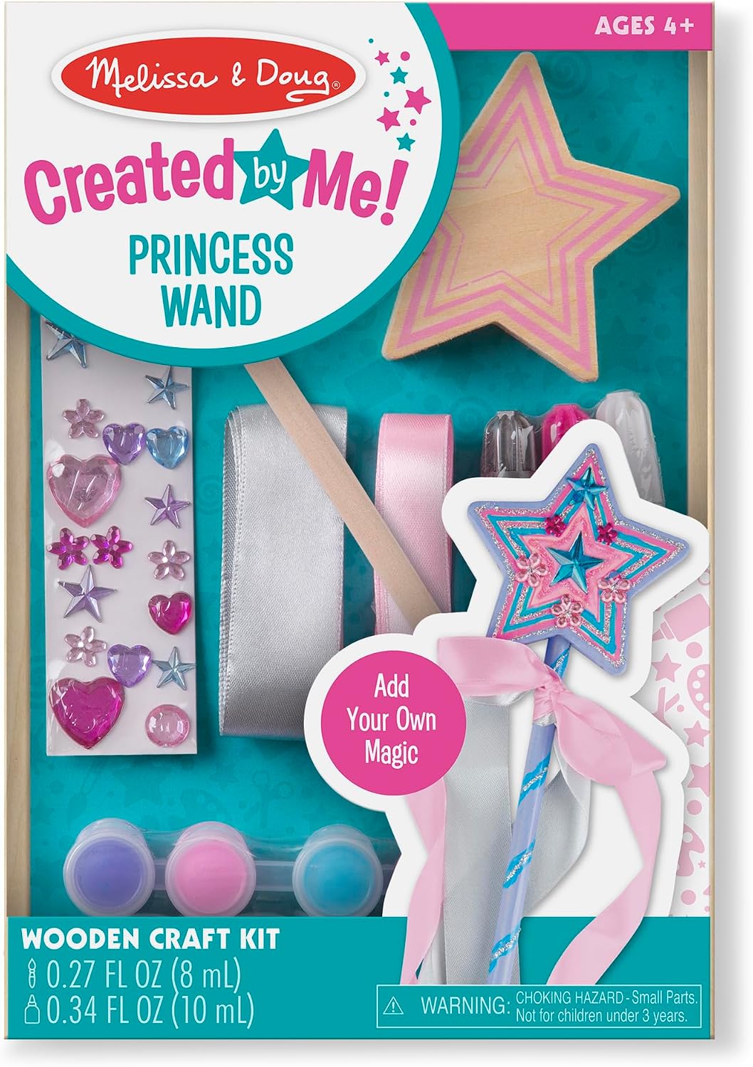 Created By Me! Paint & Decorate Your Own Wooden Princess Wand Craft Kit, Pink Princess Crafts Great for Rainy Days