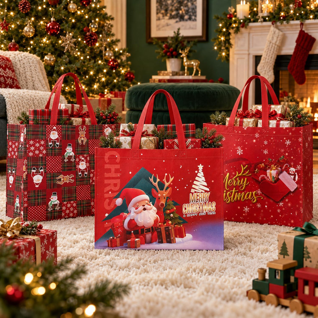 24 Pack Christmas Gift Bags Assorted Sizes Bulk with Handles