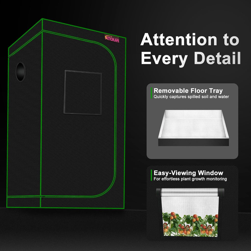 48”x24”x60” Grow Tent, Reflective 600D Mylar,Hydroponic Grow Tent with Observation Window and Floor Tray for Indoor