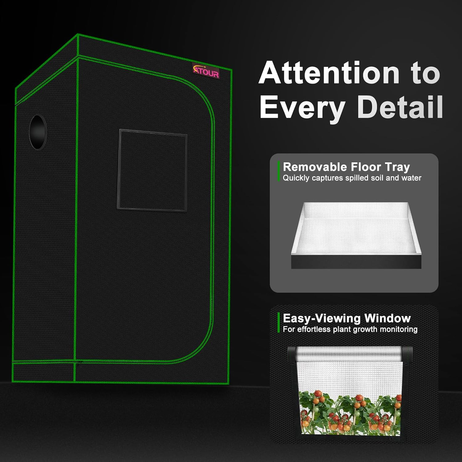 48”x24”x60” Grow Tent, Reflective 600D Mylar,Hydroponic Grow Tent with Observation Window and Floor Tray for Indoor