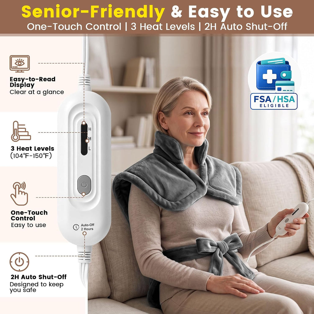 Electric Heating Pad for Back, Neck & Shoulders, 24"×33", Ultra Soft