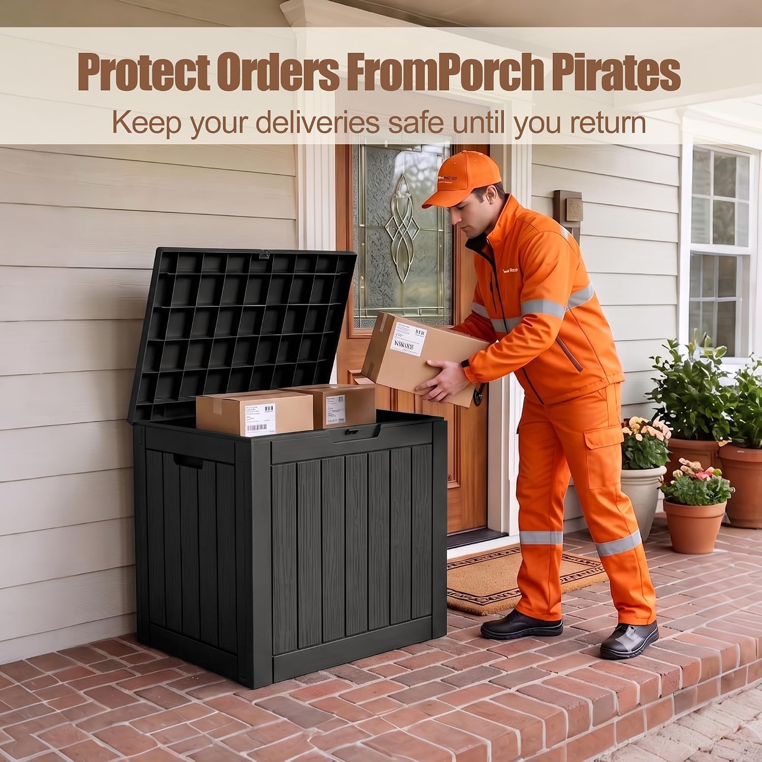 Package Delivery Boxes for Outside, 40 Gallon Outdoor Storage Box | Waterproof & UV Protected, Parcel Drop Box for