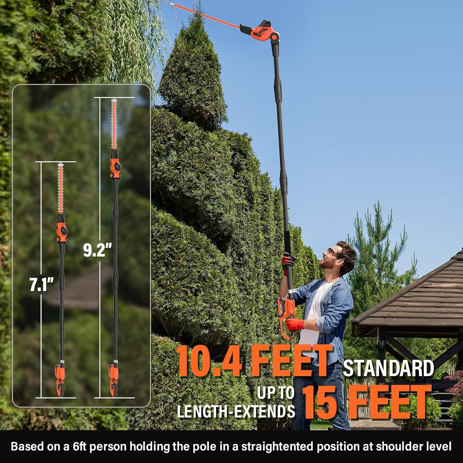 Hedge Trimmer 18-Inch Cordless Pole Hedge Trimmer | 16-Feet Max Reach Hedge Trimmer with Extension Pole, Multi-Angle