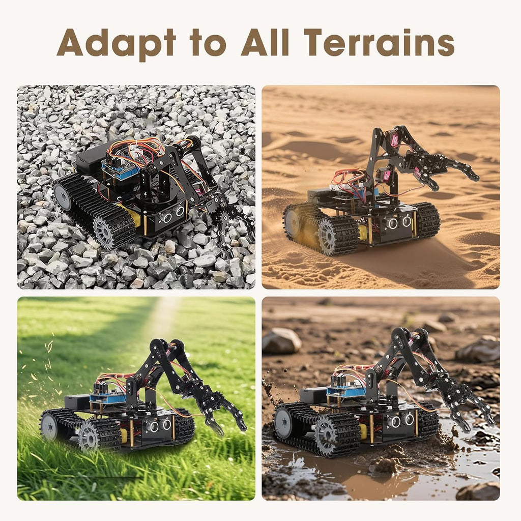 Robotics for Kids Ages 12-16, ACEBOTT 4 in 1 Smart Robot Arm with 5DOF + Tank Car, STEM Toys Coding Kit Compatible