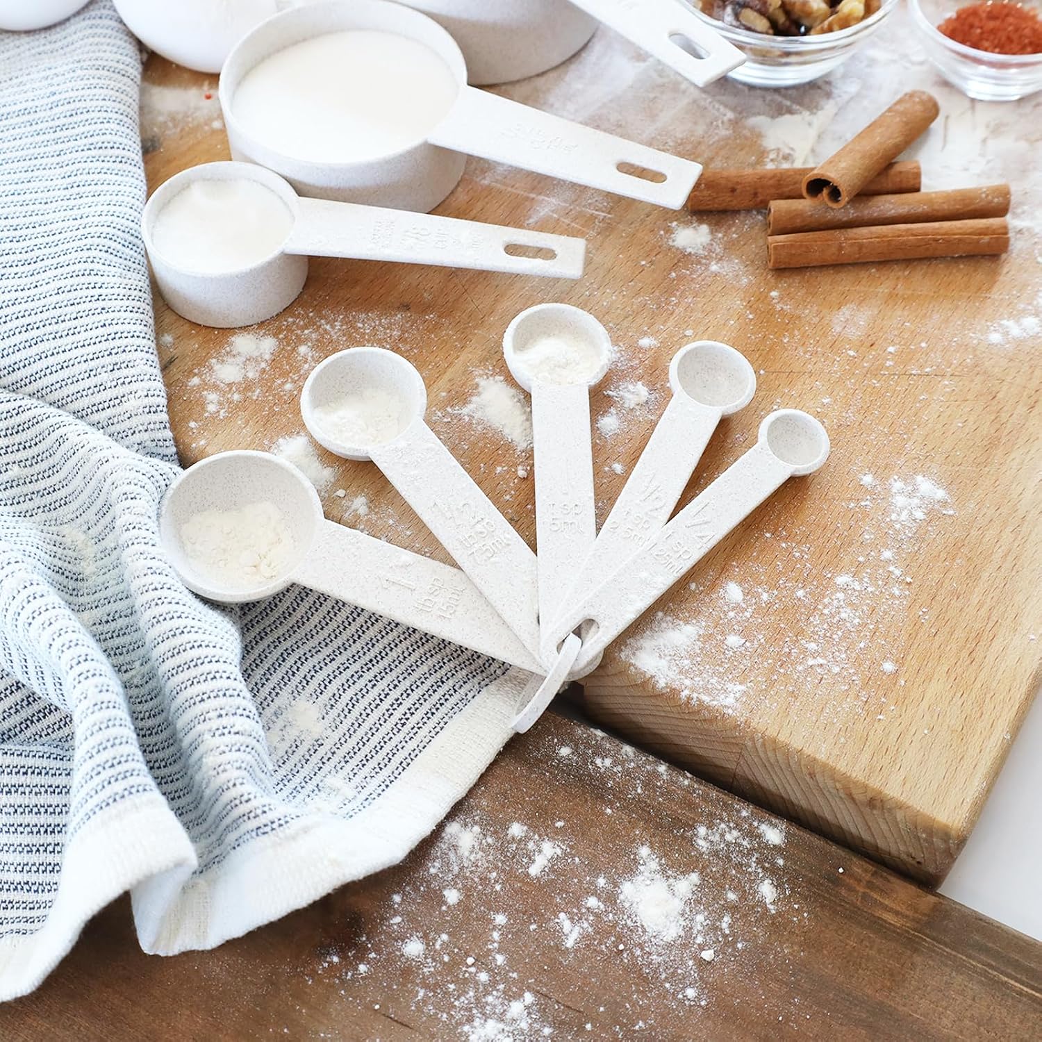 Cream Wheat Straw Measuring Cups Spoons Set Cooking Baking Tools 10pc