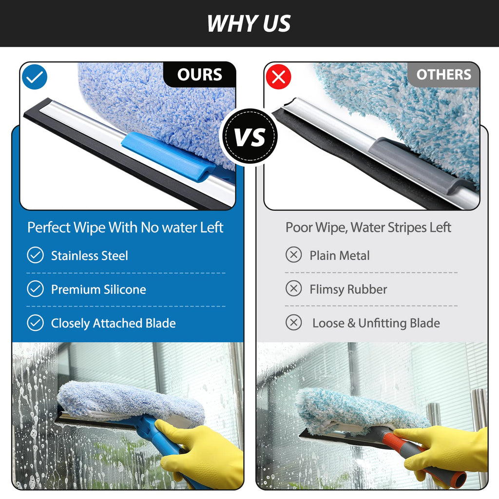 Professional 69'' Window Squeegee Cleaner Tool with Extension Pole, 2-in-1 Squeegee for Window Cleaning Kit with
