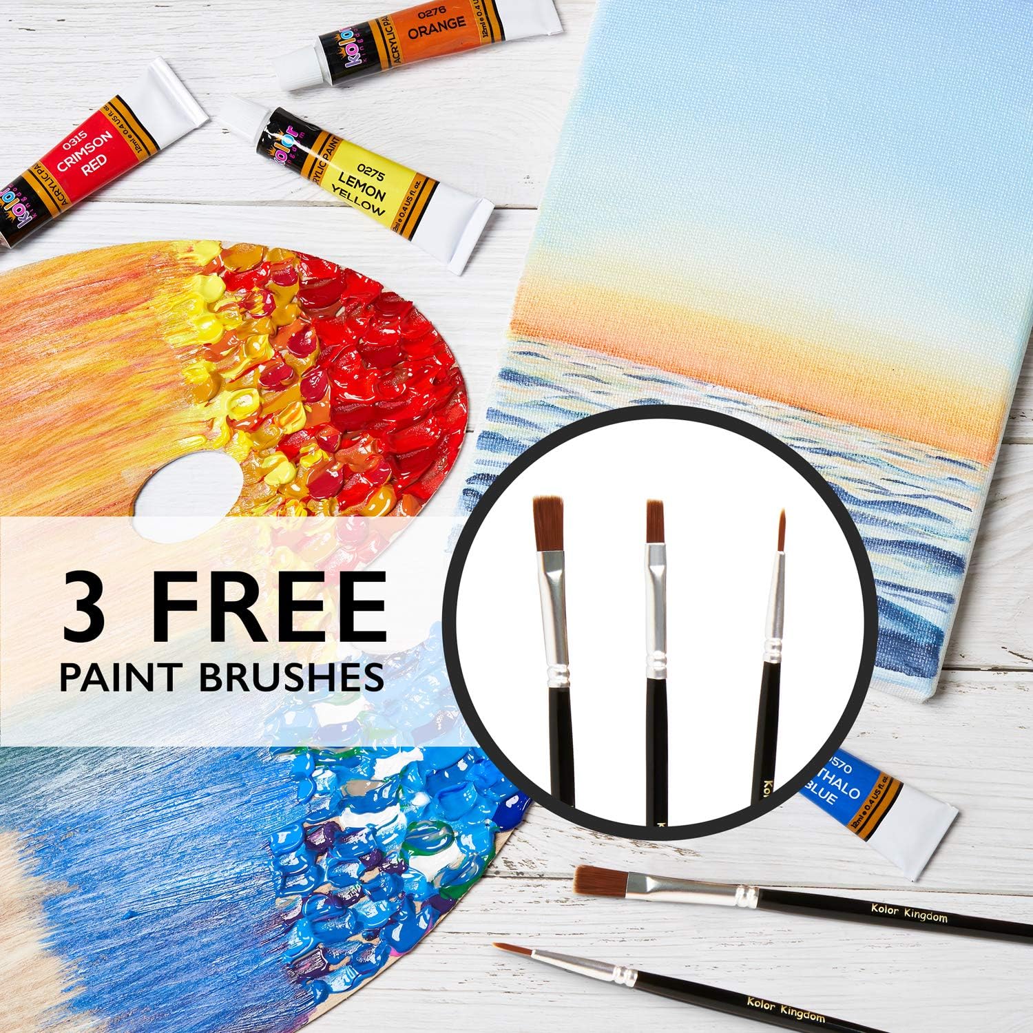 Acrylic Paint Set Canvas Art Paints 24 Colors Perfect Paint Finish (0.41oz,12 ml) With 3 Brushes - Painting Canvas