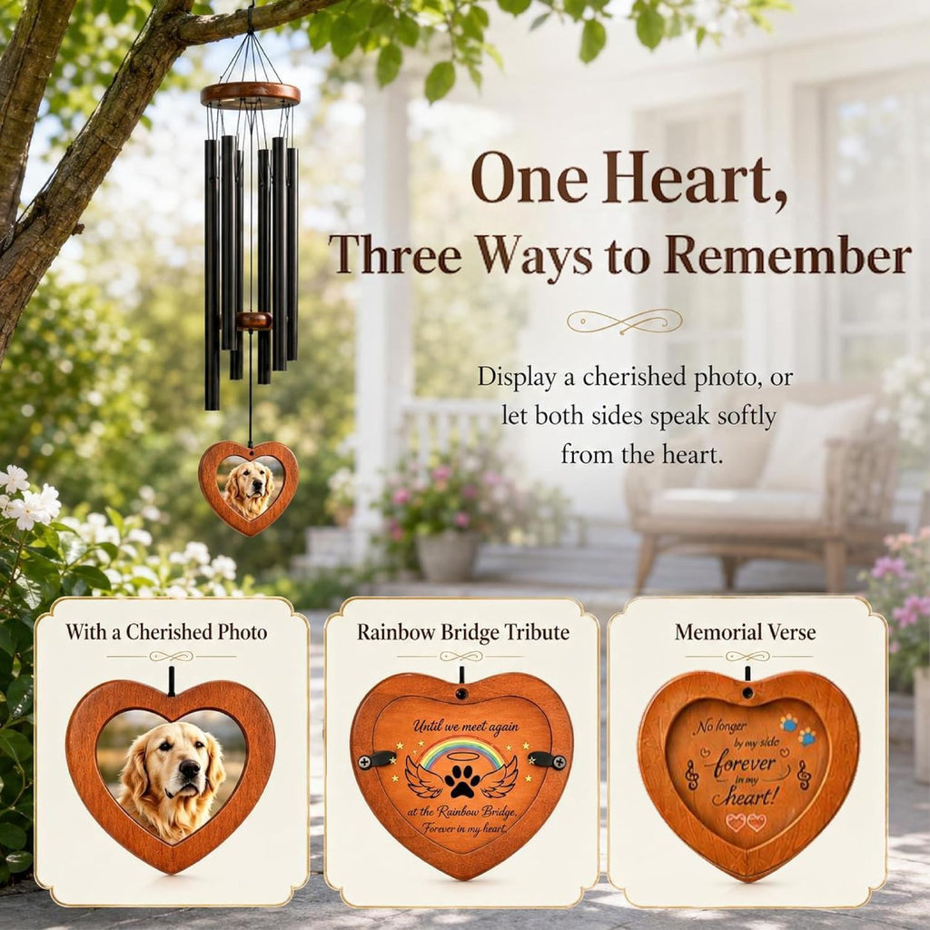 32” Pet Memorial Wind Chime with Photo Frame,Memorial Gift for Loss Dog Cat