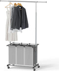 Laundry Sorter Cart with Hanging Rod, Silver | Extendable Width from 30.6 to 48", Removable 3-Section Laundry Basket