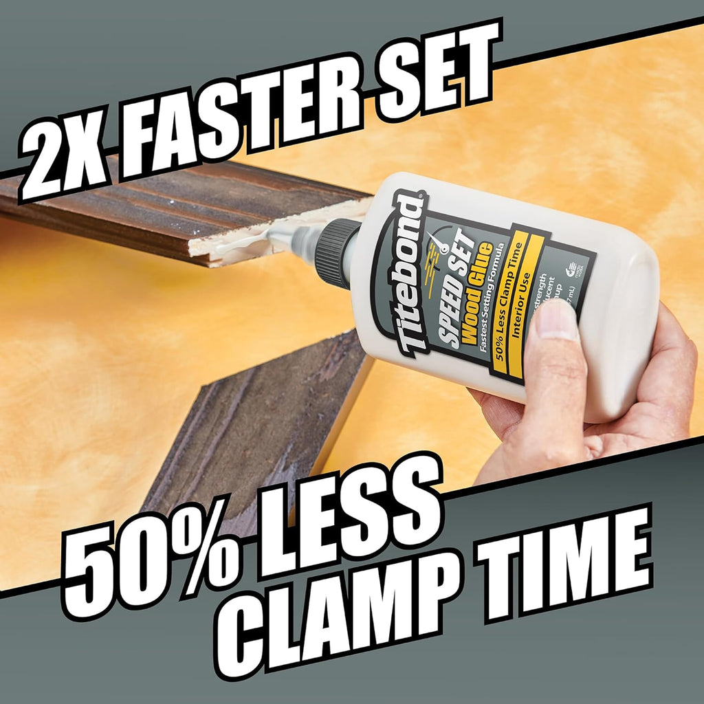 Speed Set Wood Glue 8 Oz. – Fast-Setting PVA Adhesive with 15-Minute Clamp Time – 4363