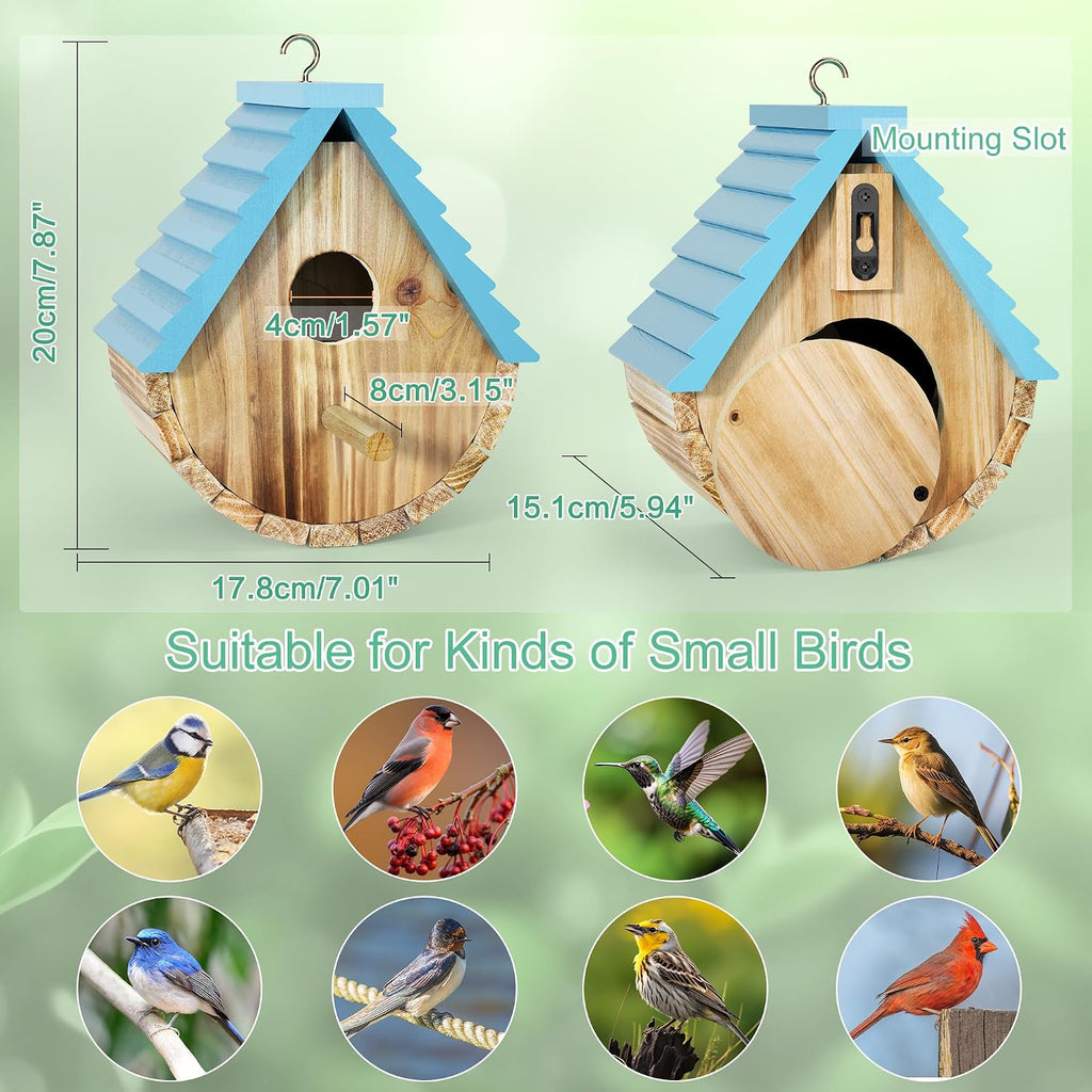 Bird Houses for Outside, Hanging Wooden Birdhouse for Outdoors, Blue