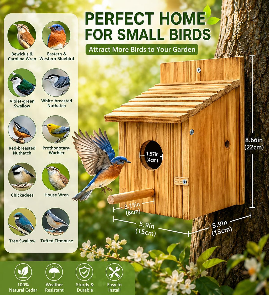 Wooden Birdhouse with Lift-Up Front Cleaning Door