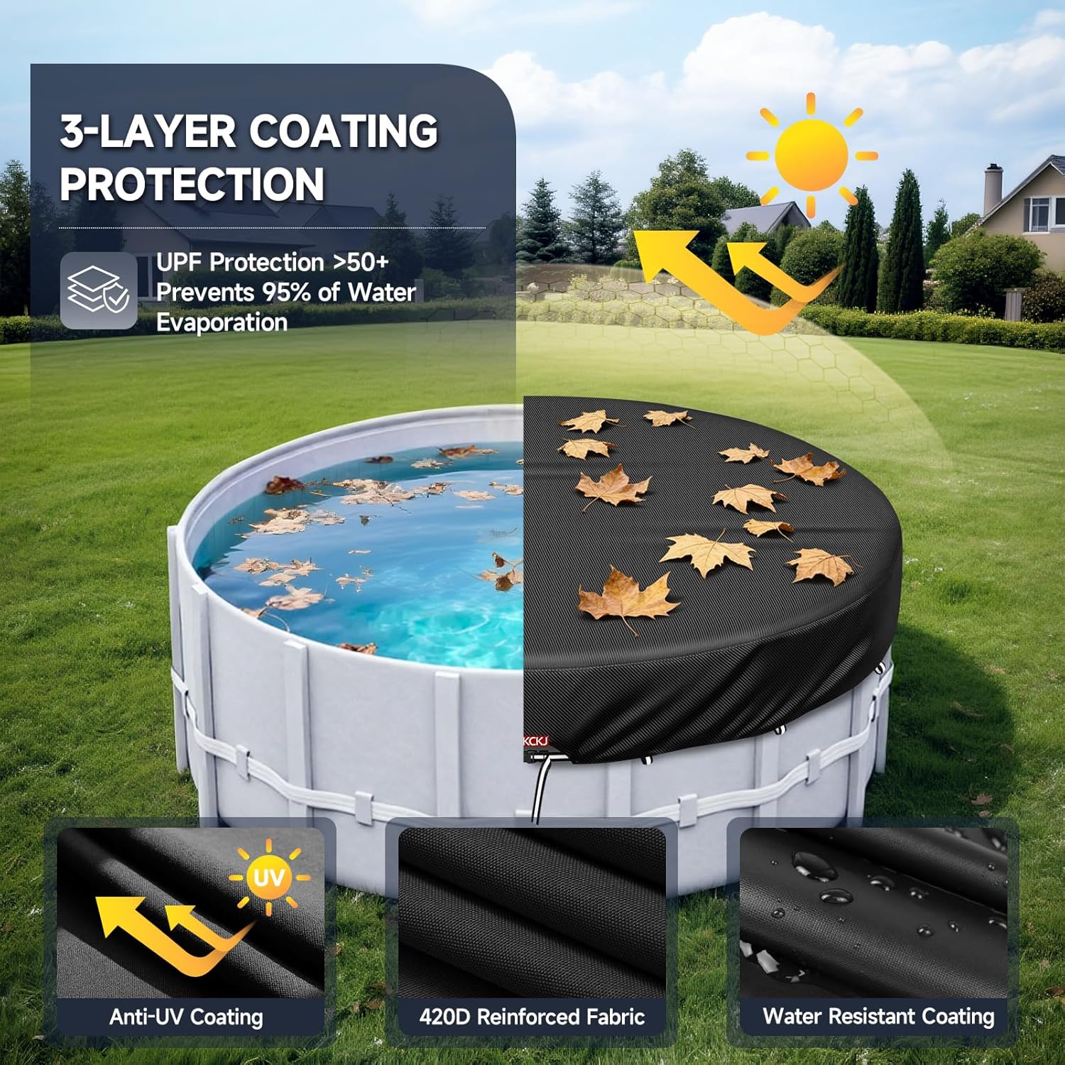 12 Ft Round Pool Cover, Solar Pool Covers for Above Ground Pools, Summer Pool Cover Protector with Cover Accessories
