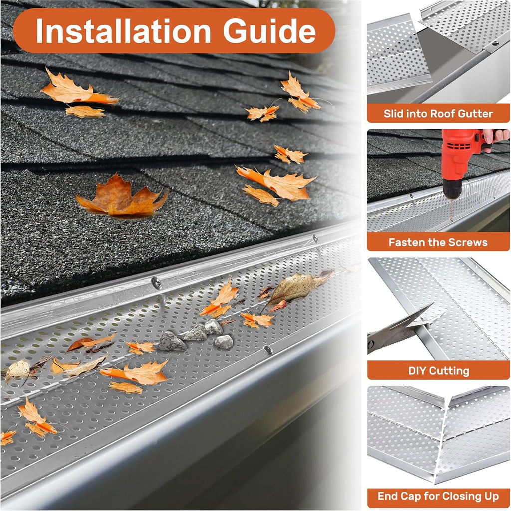 5 inch Gutter Guard, 13 Pack-52ft, Aluminum Rain Gutter Guard, DIY Leaf Filter Gutter Guard Protection Cover, Raptor