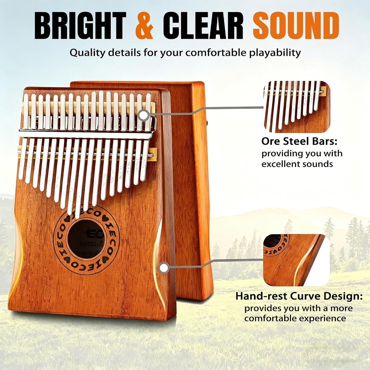 Kalimba Thumb Piano 17 Keys Mbira Finger Piano Marimbas Musical Instruments | for Kids Adults Beginners, w/Tuning
