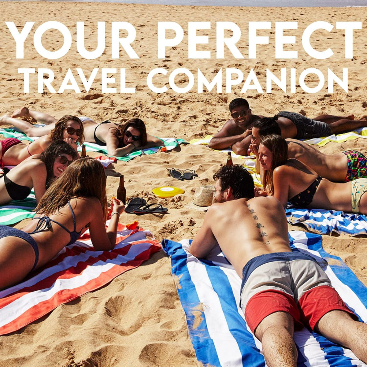 Beach Towel - Quick Dry, Sand Free - Compact, Lightweight - 100% Recycled - Includes Bag - Cabana - Whitsunday Blue