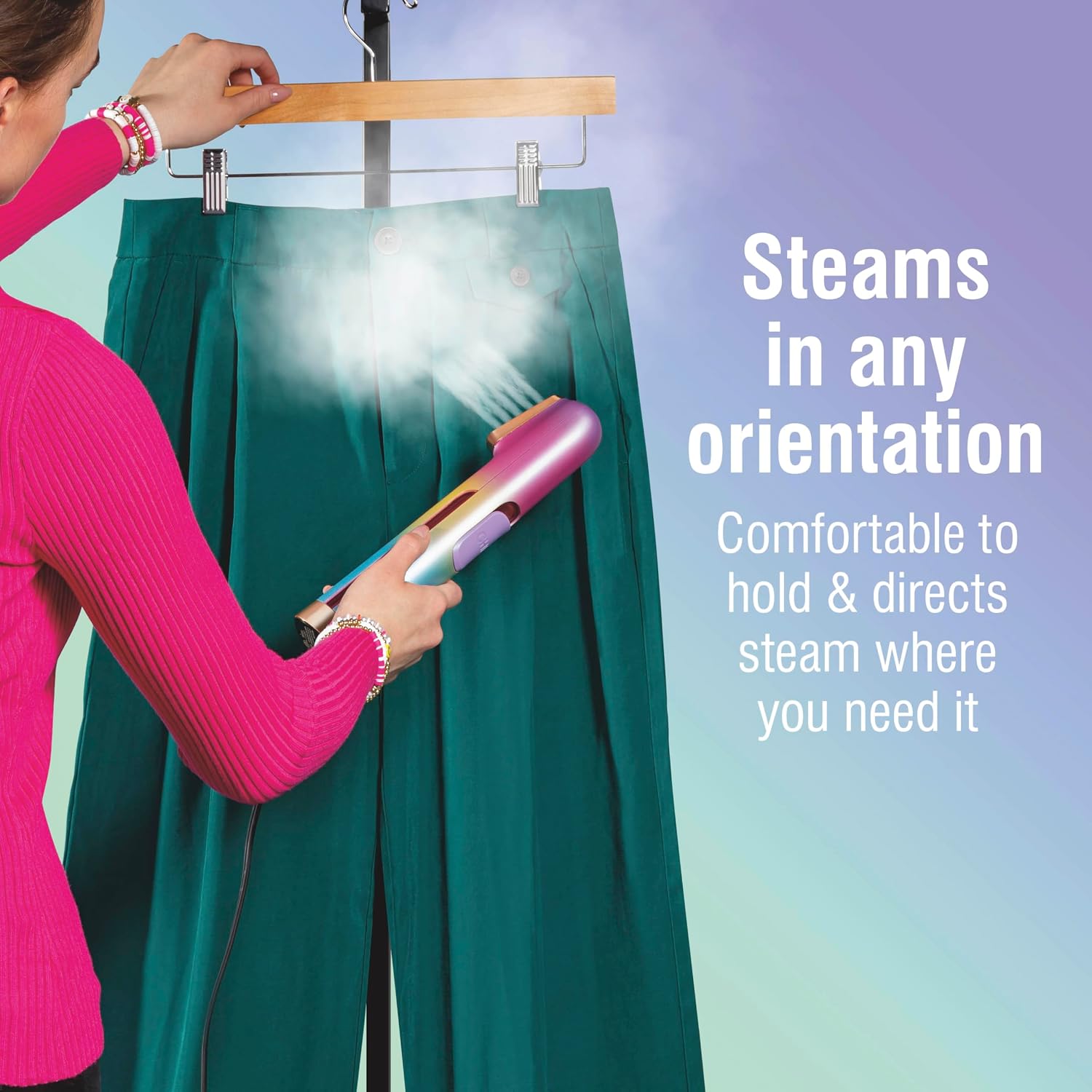 VIBES Compact Garment Steamer for Clothes, 800 Watts, Pink | Portable Handheld Travel Steamer, 35-Second Heat-Up