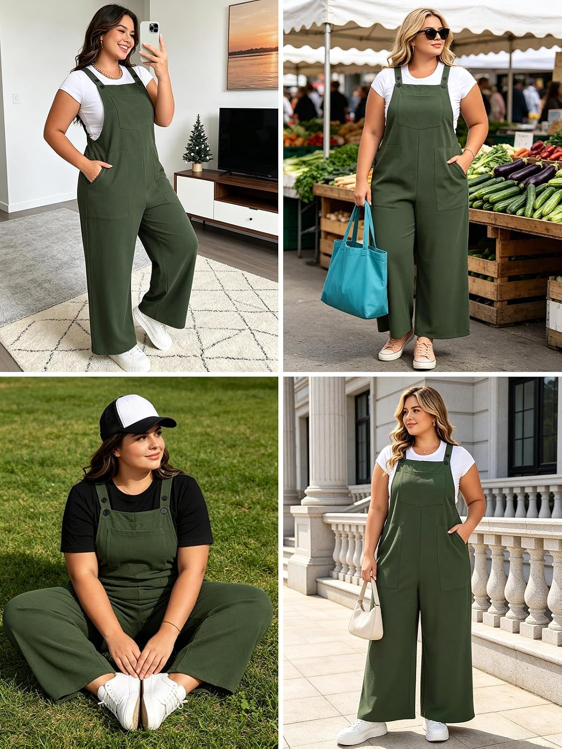 Plus Size Overalls for Women Loose Fit Adjustable Straps Jumpsuits with Pockets Bib Rompers Spring Summer