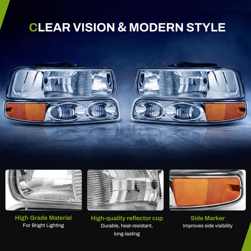 Headlight Assembly Compatible with 1999-2002 Chevy Silverado