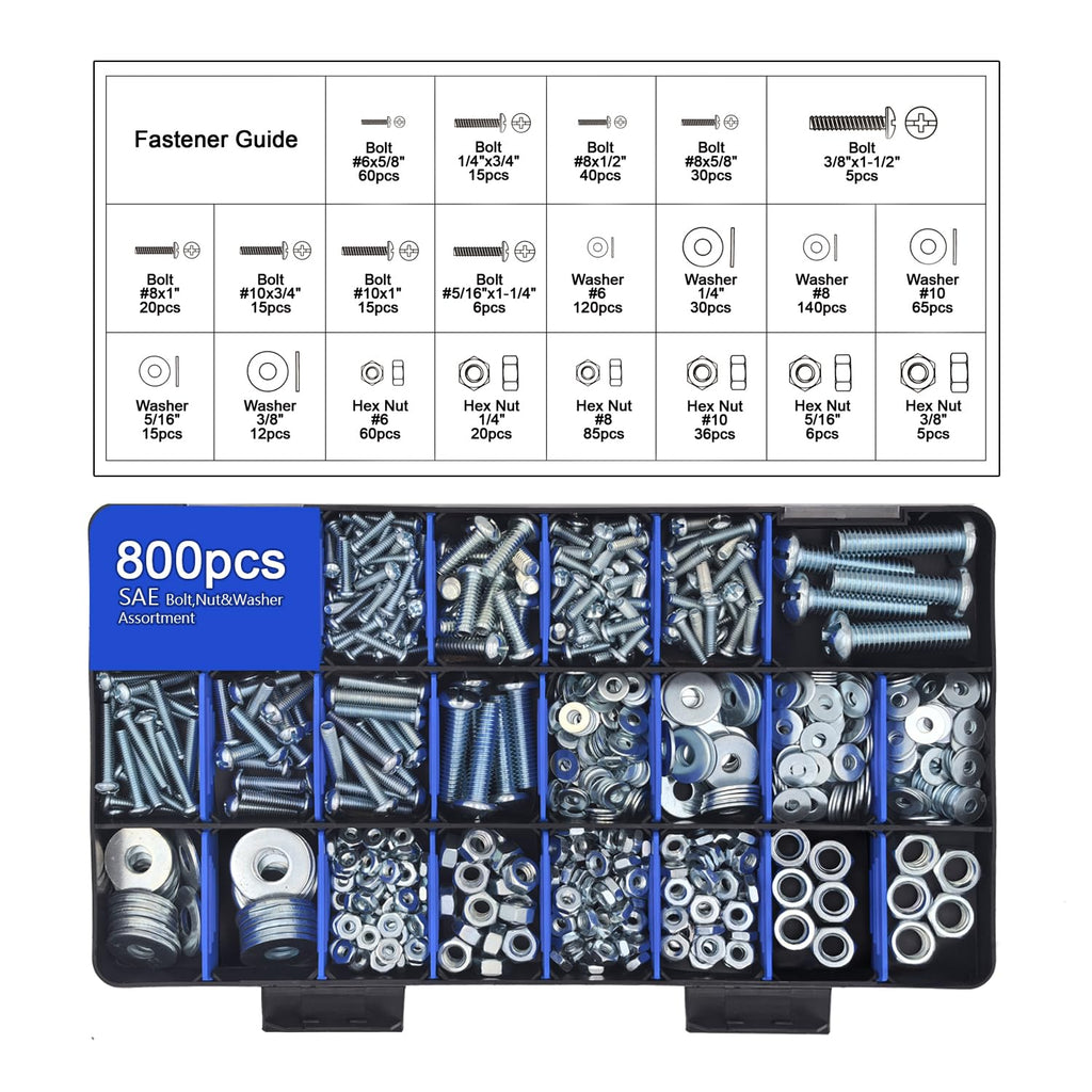 2600 Piece Bolt and Nut Hardware Assortment Kit with Diverse Bolts, Screws, Washers & Nuts–DIY-Friendly, 3-Tier