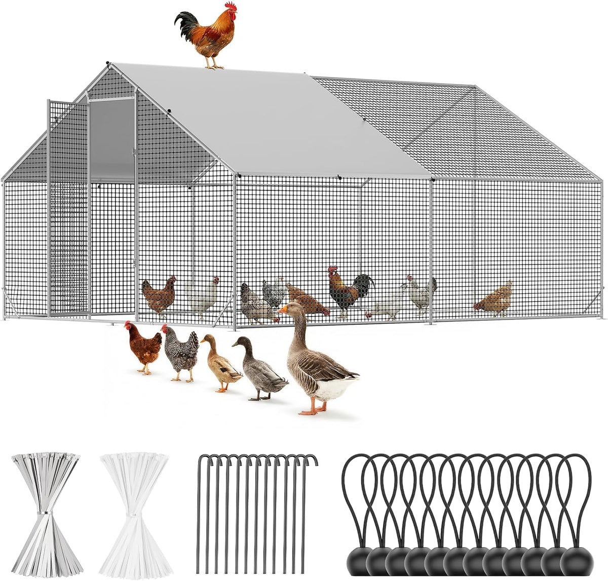 Walk in Chicken Coop, 13.1x9.8x6.6ft Chicken Run for Yard with Cover