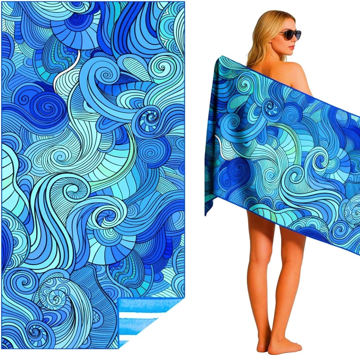 Microfiber Lightweight Beach Towel, Beach Blanket, 71 Inch x 32 Inch, Ultra Portable, Sand Free, Fast air-Drying