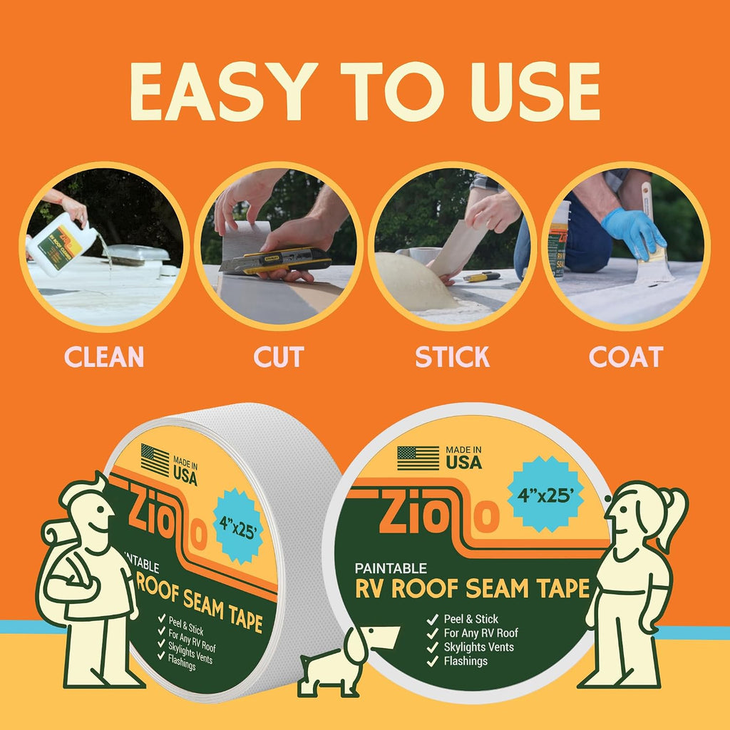 Paintable RV Roof Seam Tape with Roller - 4" x25' Leak Repair Tape for EPDM, TPO & Fiberglass - Compatible with All
