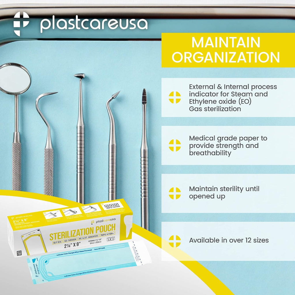 200 2.25 x 9 Sterilization Pouches, Sterilizer Autoclave Bags for Sterilizing Dental Medical Instruments and Cleaning