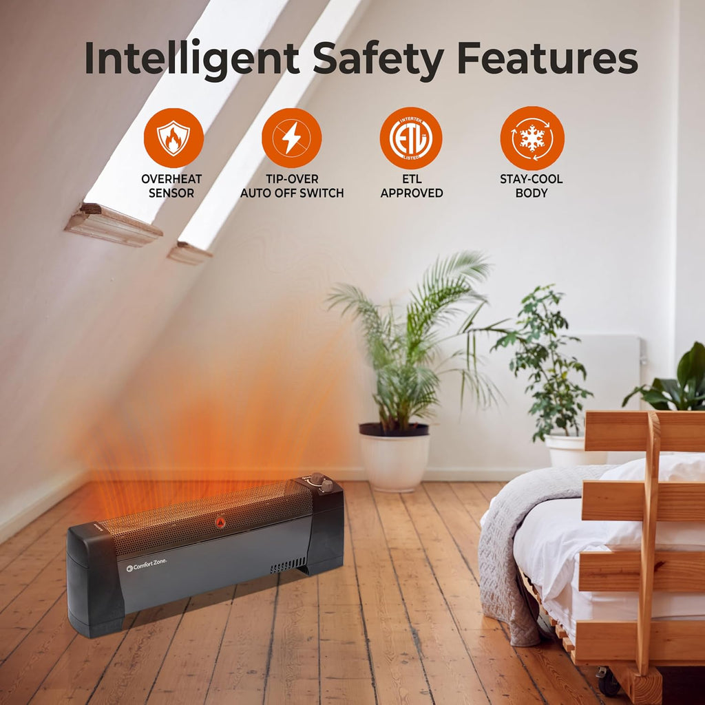 Comfort Zone Convection Baseboard Space Heater with Manual Thermostat | Convection baseboard heater with 2 heat