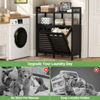 Bamboo Double Tilt Out Laundry Hamper Cabinet with 2 Bags, Black