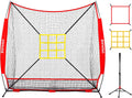 7x7 ft Baseball Net, Pitching & Batting Net with Batting Tee, Designed with Large Ball Collection System, 2 Strike