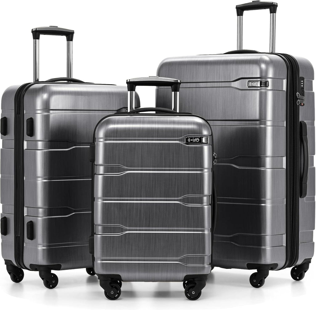 Luggage Set 3 Piece Hardside PC+ABS Suitcase with TSA Lock, Expandable Large Checked Luggage, Lightweight Rolling
