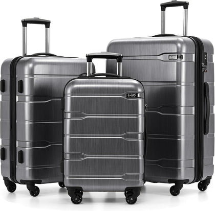 Luggage Set 3 Piece Hardside PC+ABS Suitcase with TSA Lock, Expandable Large Checked Luggage, Lightweight Rolling