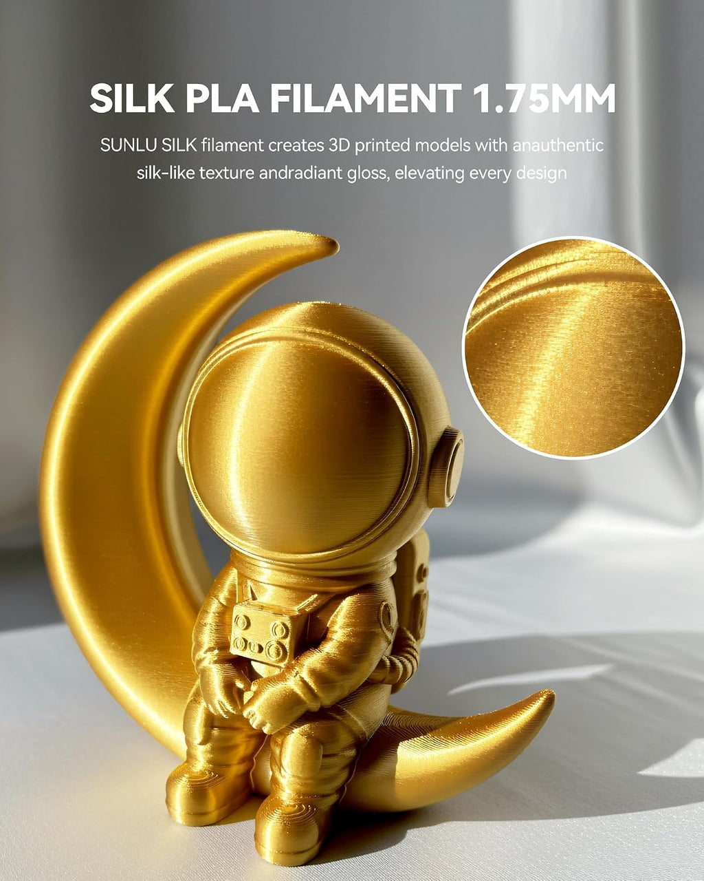 Silk PLA Filament 1.75mm, 1KG(2.2lbs), 330 Meters, Silky Black | Neatly Wound Shiny PLA 3D Printer Filament