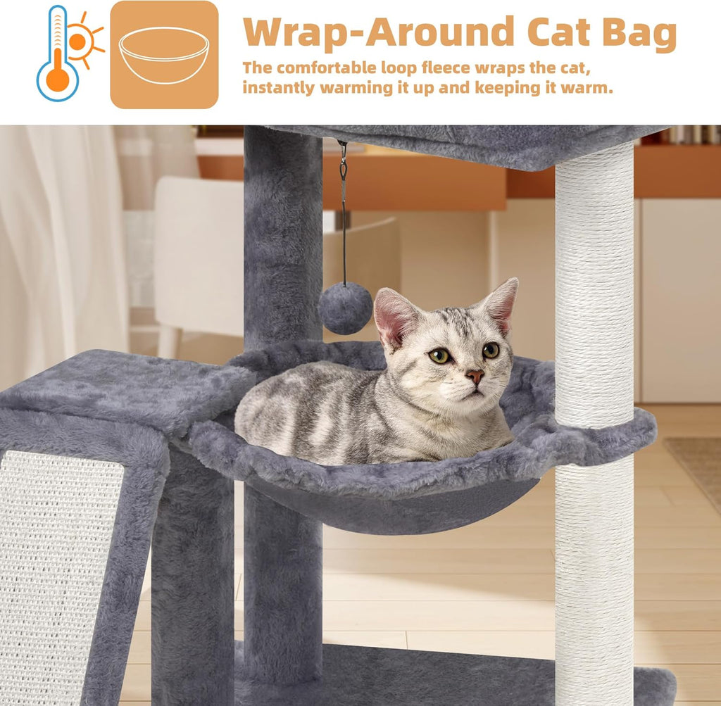 YOUPET Cat Tree with Cat Scratching Post for Indoor Cats, Cat Tower with Scratching Board and Playful Toy Balls, Cat