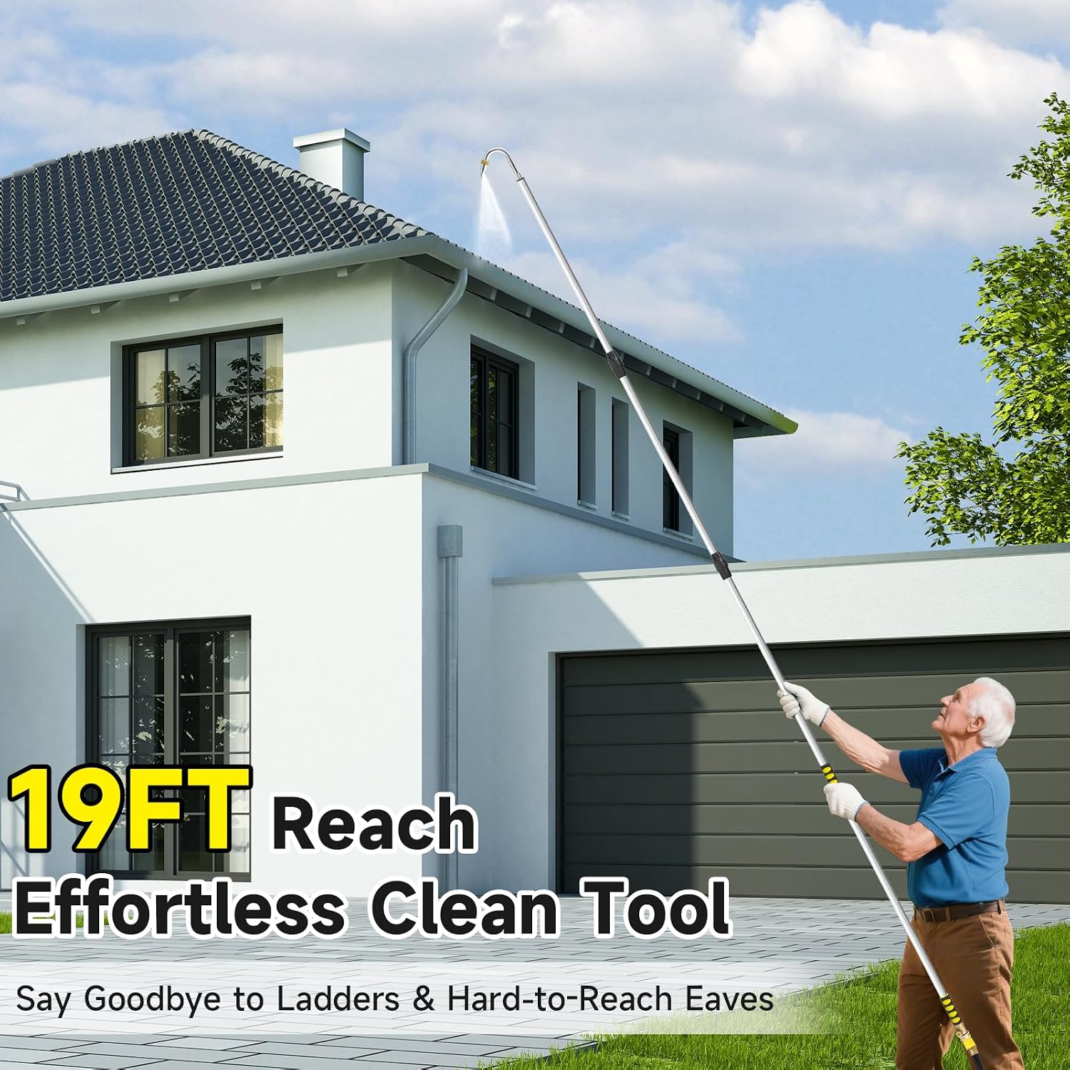 20FT Reach Gutter Cleaning Tools from Ground, Telescopic Rain Gutter Cleaners Tool with Hose Attachment and Heavy