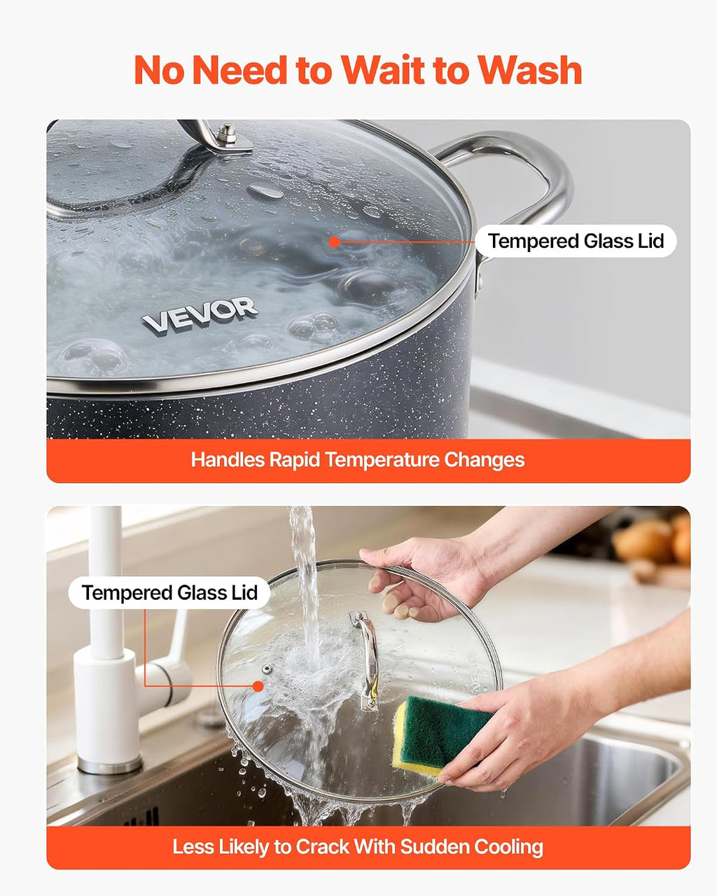 Aluminum Stock Pot, 12-Quart Nonstick Ceramic Coated Pot with Glass Lid, PFOA-Free, PFAS-Free, Compatible with Gas