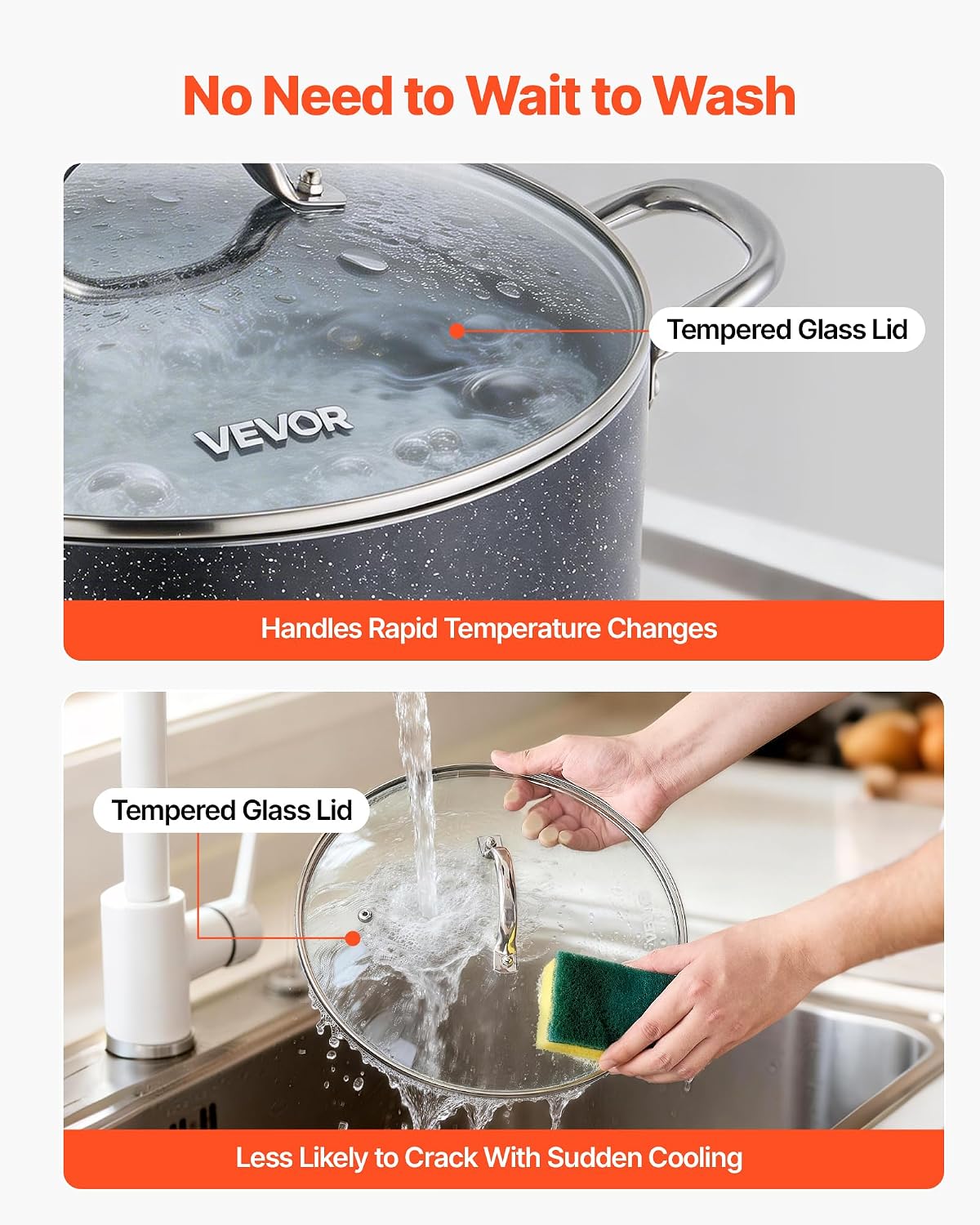 Aluminum Stock Pot, 12-Quart Nonstick Ceramic Coated Pot with Glass Lid, PFOA-Free, PFAS-Free, Compatible with Gas