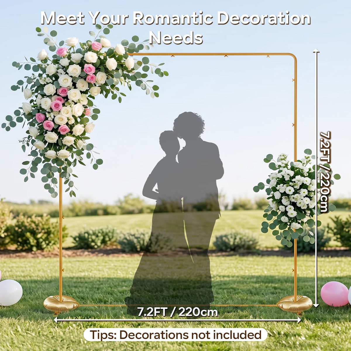 7.2x7.2FT Gold Square Wedding Arch, Metal Backdrop Stand