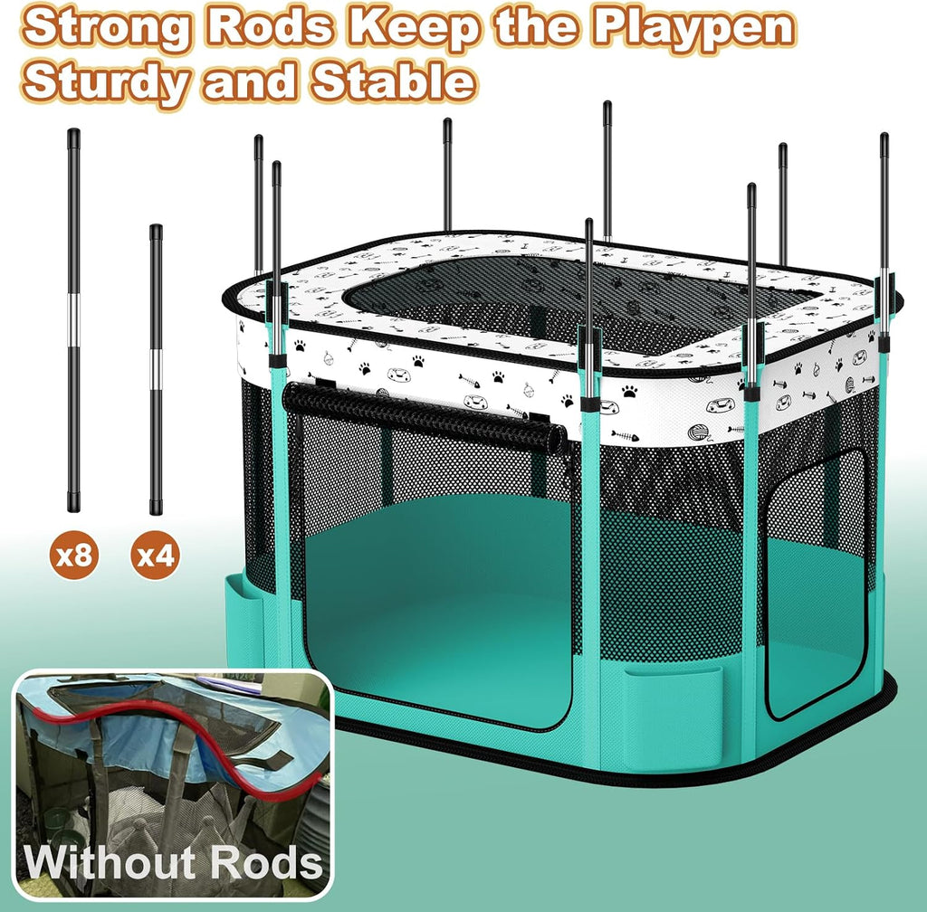 Portable Cat Playpen, 8-Rod Reinforced Kitten Dog Playpens, Foldable Play Pen for Indoor Cats Enclosed Pet Puppy
