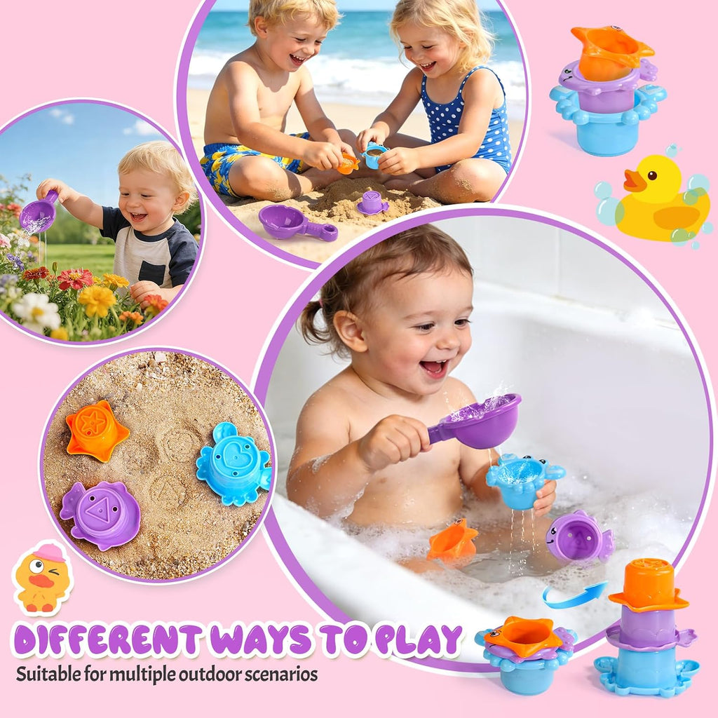 Toddler Bath Toys for Kids Ages 1-3 Waterfall Bathtub Toys for Toddlers 2-4 | with 3 Stacking Cups No Mold Baby Bath
