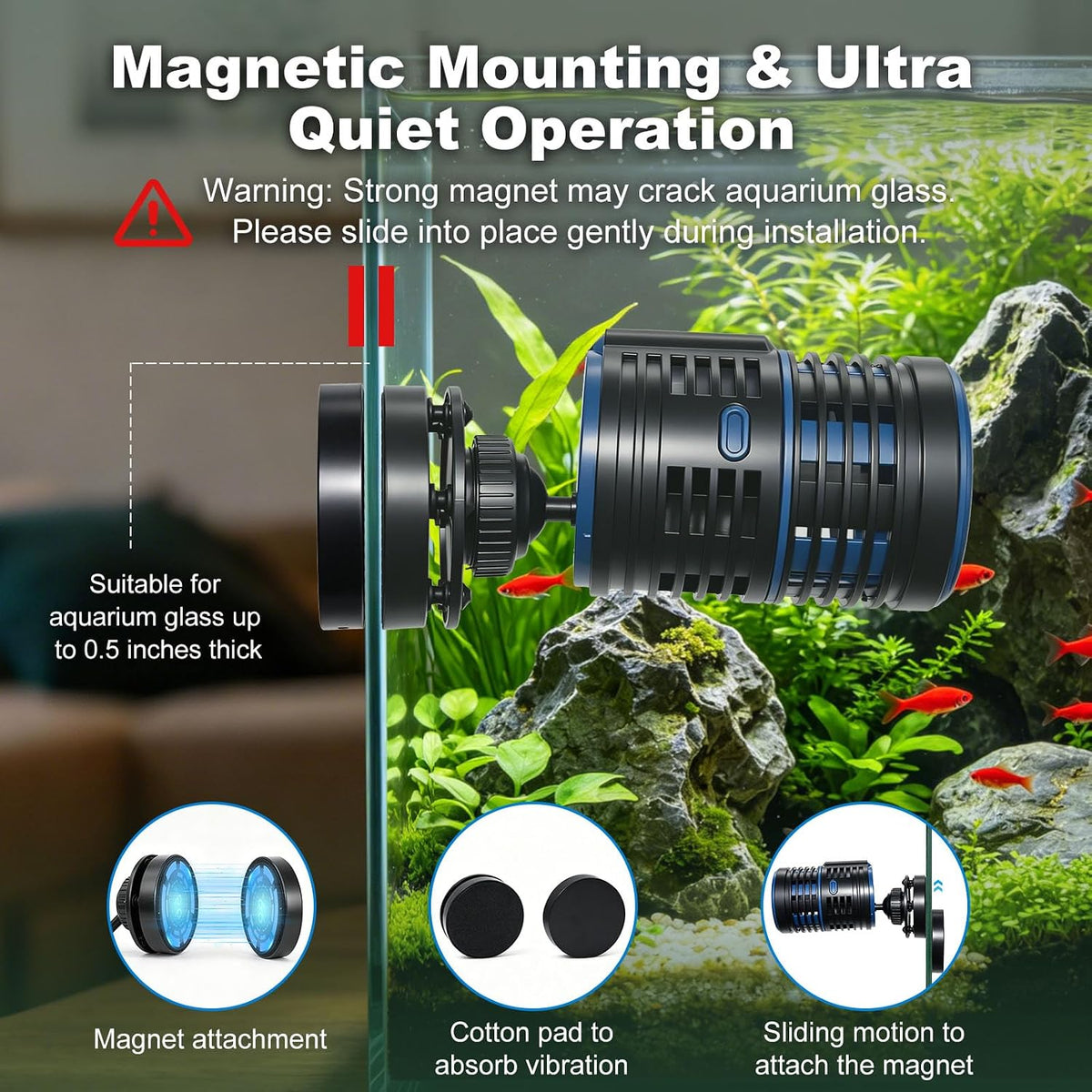 Aquarium Wave Maker Magnetic Adjustable Flow 7W 1057Gph for 70-210Gal Fish Tank powerhead circulation pump Quiet and