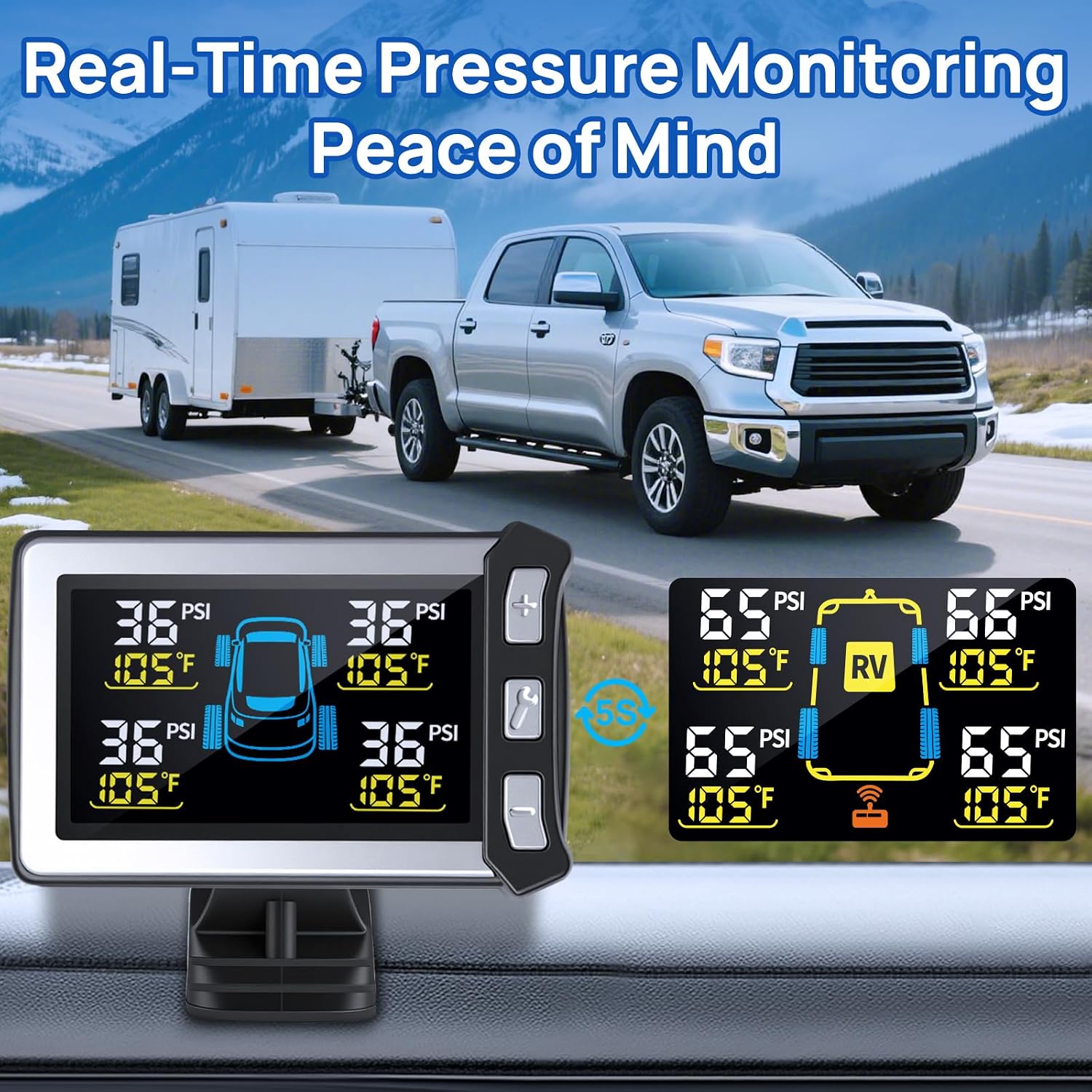 RV Tire Pressure Monitoring System, TPMS Sensors Set of 8 | Color LCD Display, Ideal for Travel Trailer/5th