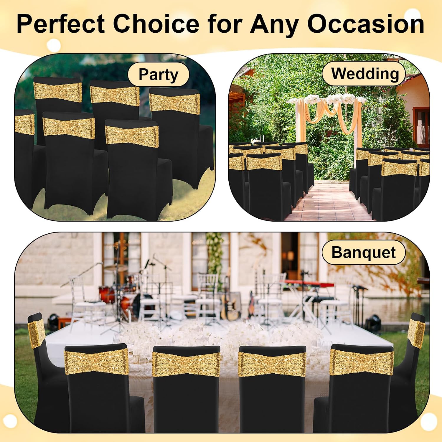 120 Pcs Chair Covers and Sashes, Stretch Spandex Chair Covers with Shiny Sashes for Wedding Party Banquet Dining